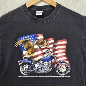 Vintage Bike Week Shirt Large Black Eagle Biker USA Flag America Harley Davidson